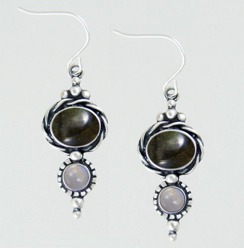 Sterling Silver Drop Dangle Earrings With Spectrolite And Rainbow Moonstone